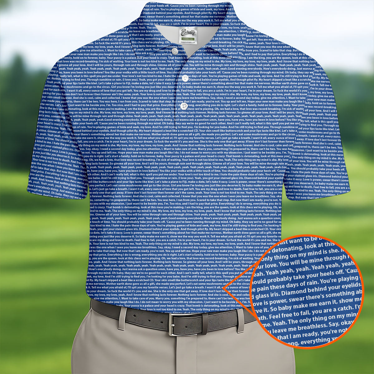 Blue Text Pattern Golf Polo Shirt, Golf Polo Shirts For Men, Mens Golf Apparel