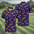 Retro Rooster Golf Shirt, Colorful Country Pattern Polo, Polo Shirts For Men