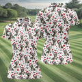 Christmas Raccoon Golfer Santa Hat Golf Polo Shirt, Ladies Golf Shirts, Golf Polo For Women
