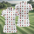 Abstract Peach Botanical Pattern Golf Shirt, Ladies Golf Shirts, Women’s Golf Apparel