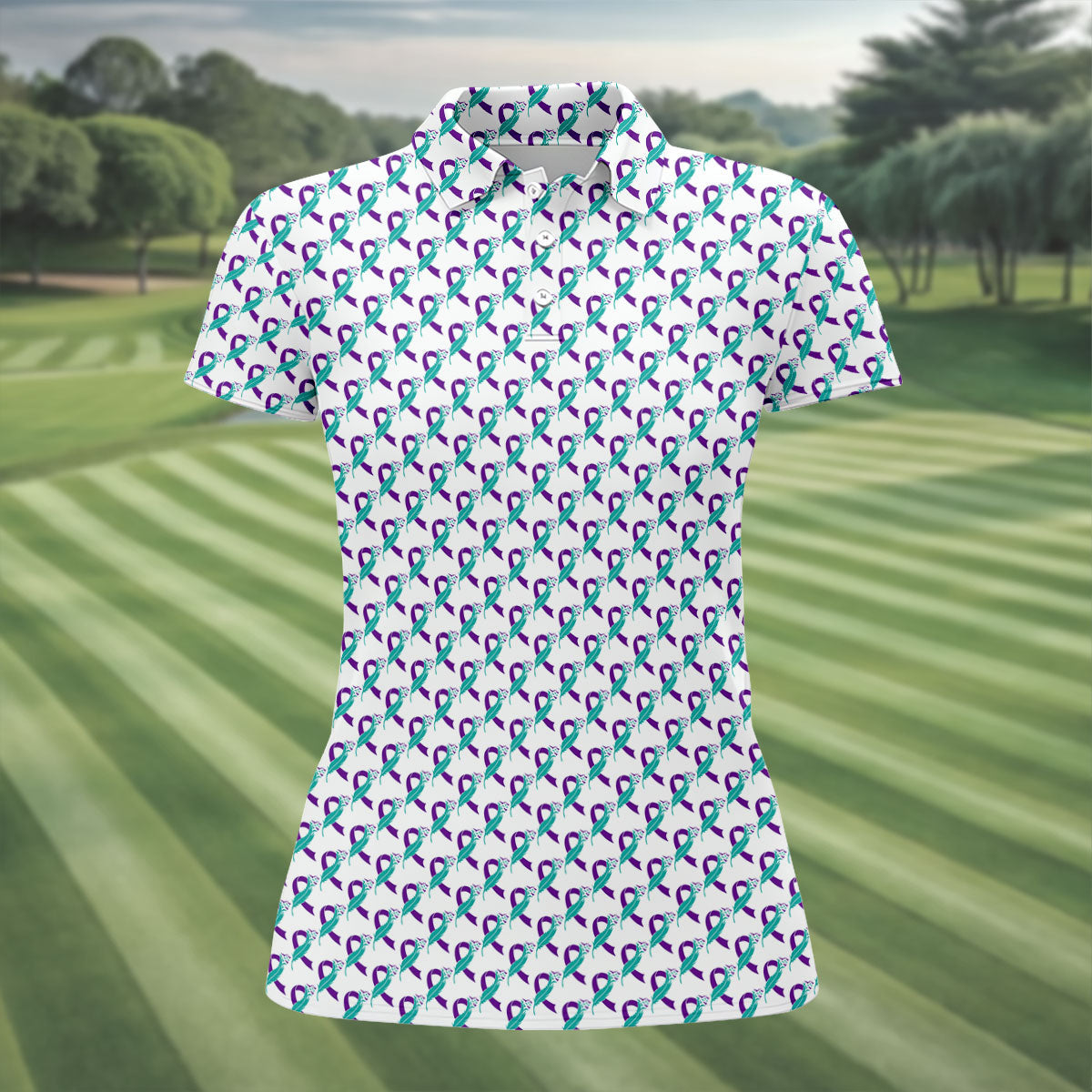 Suicide Awareness Feather Ribbon Pattern Women’s Golf Polo, Golf Tops For Women