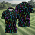 Neon Bigfoot Alien UFO Pattern Golf Polo Shirt, Men's Golf Shirt, Printed Golf Shirts