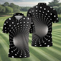 3D Vortex Golf Shirt, Black White Optical Illusion Tunnel Pattern, Golf Shirt For Men