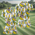Cartoon Banana Characters on Tropical Island Hawaiian Golf Polo, Golf Tops For Women, Golfing Apparel
