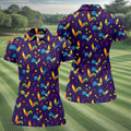 Retro Rooster Golf Shirt, Colorful Country Pattern Polo, Polo Shirts For Women