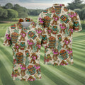 Tropical Bigfoot Adventure with Tiki Totems Design Hawaiian Golf Polo, Golf Tops For Men, Golfing Apparel