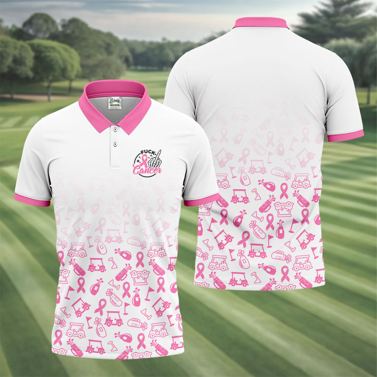 Fuck Cancer Pink Ribbon Breast Cancer Polo Shirt, Mens Polo Shirts, Golf Apparel For Men