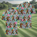 Bigfoot Pop Culture Pattern with Retro TV Sets Design Design Hawaiian Golf Polo, Golf Tops For Men, Golfing Apparel