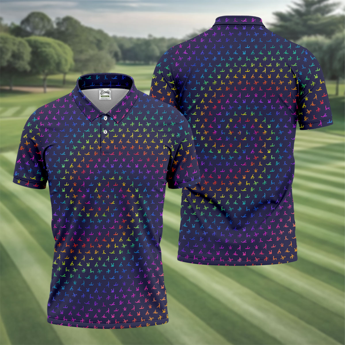 Naughty Position Adult Humor Rainbow Effect Men's Golf Polo Shirts, Golf Gift For Men, Golf Shirts For Men