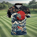 Japanese Dragon Koi Wave Hawaiian Golf Shirt, Mens Golf Apparel, Golf Polo Shirts For Men