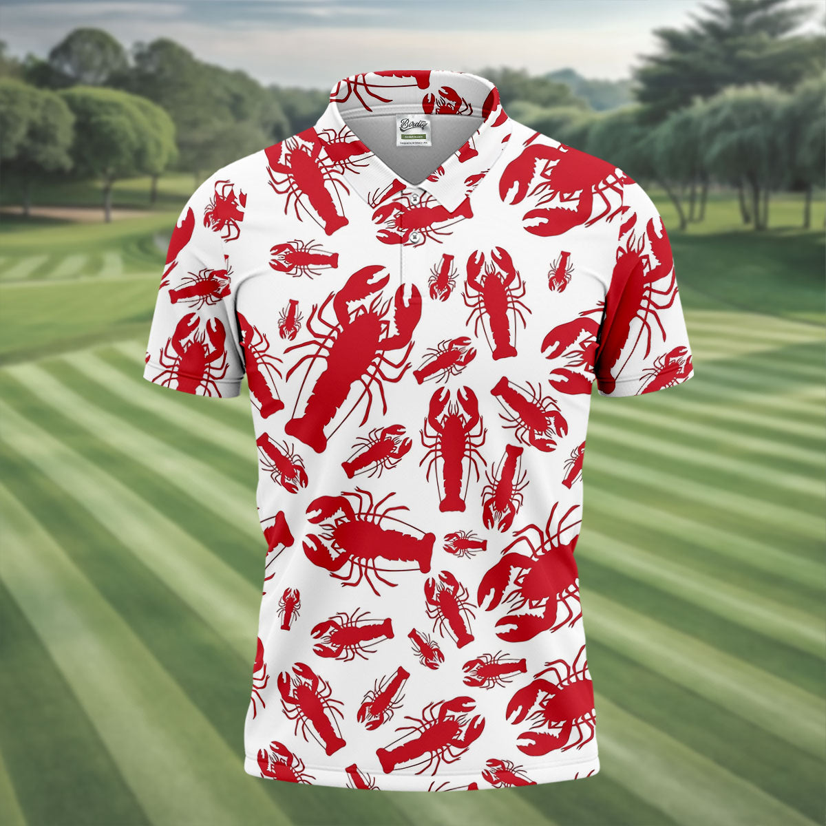 Lobster Pattern Vintage Hawaiian Golf Shirt, Men's Golf Shirt, Polo Shirts For Men