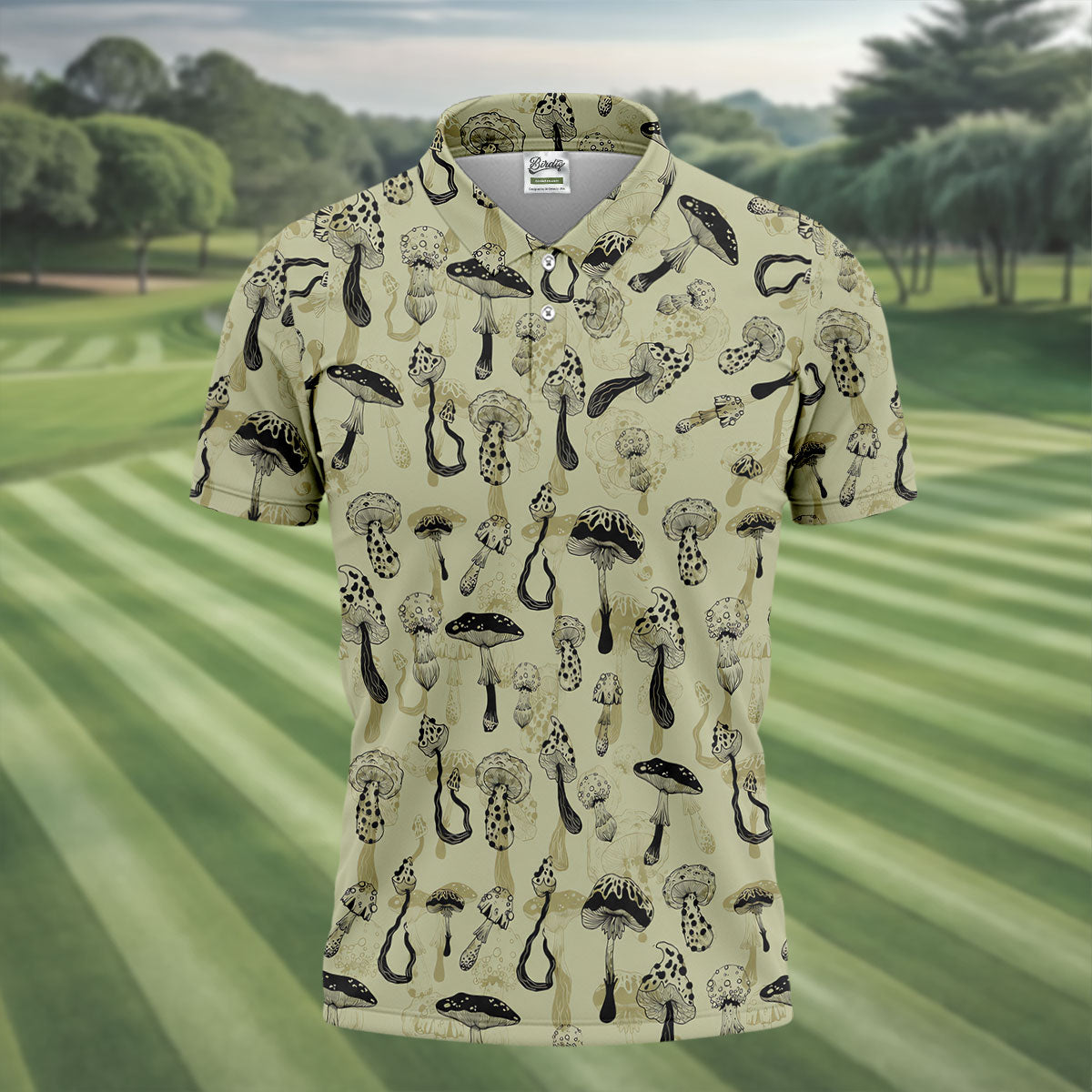 Mushroom Pattern Hand-drawn Art Hawaiian Golf Shirt, Men's Golf Shirt, Polo Shirts For Men