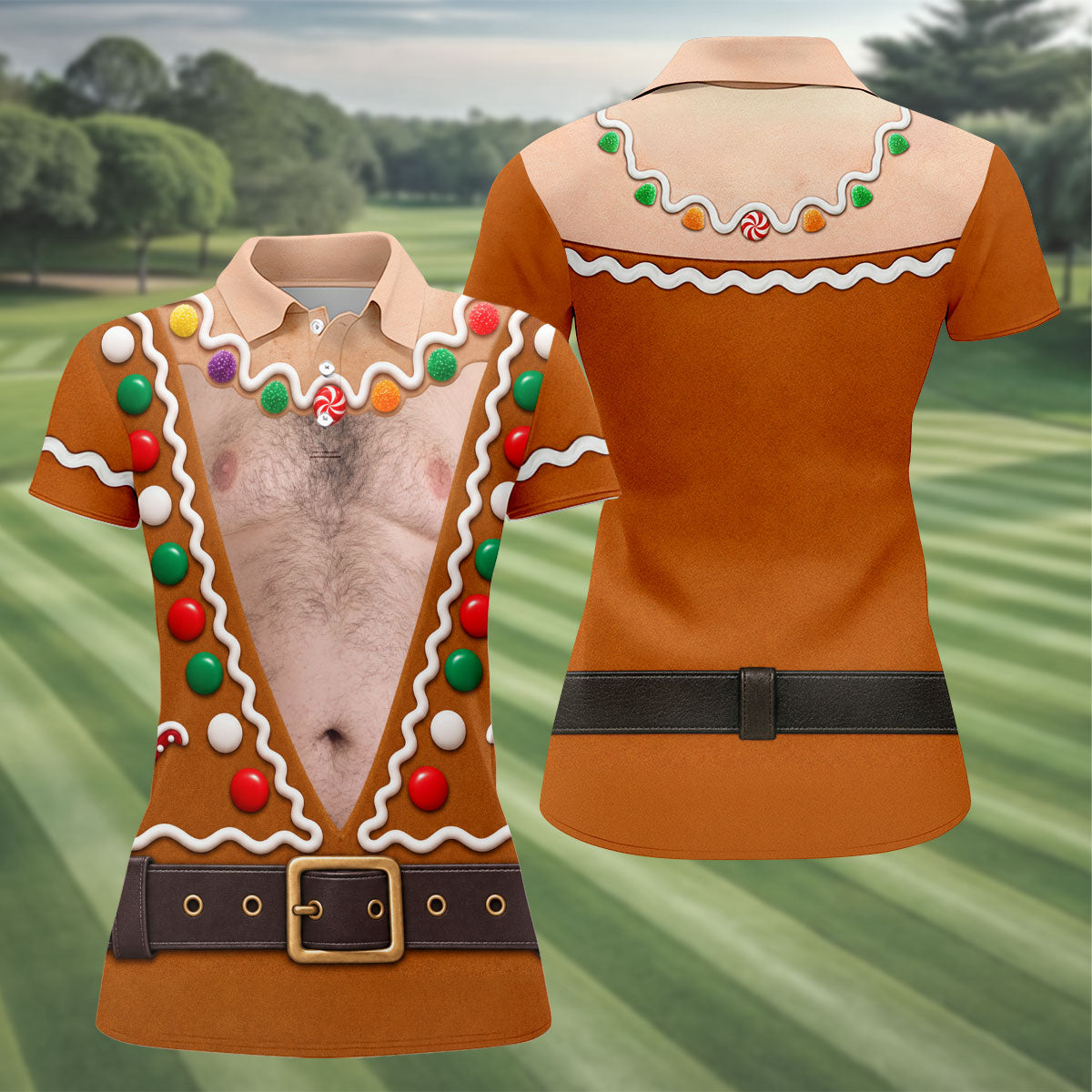 Funny Gingerbread Costume Christmas Golf Shirt, Ladies Golf Top, Women’s Golf Apparel