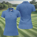Blue Text Pattern Golf Polo Shirt, Ladies Golf Shirts, Golf Tops For Women
