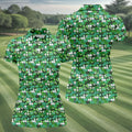 Green Golf Ball And Flag Pattern Golf Shirt, Ladies Golf Shirts , Women's Golf Tops