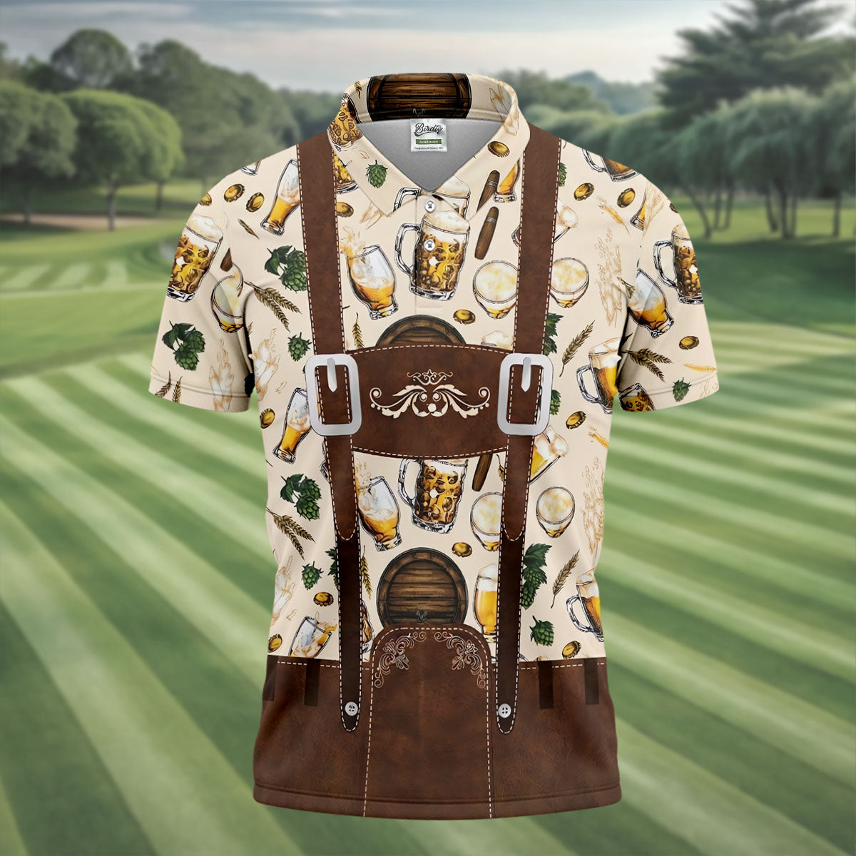 Oktoberfest Lederhosen Beer Pattern Golf Polo Shirt, Hawaiian Golf Shirt, Mens Golf Polo
