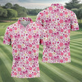 Breast Cancer Pink Ribbon Floral Golf Shirt, Cancer Awareness Shirt, Polo Shirts For Men, Golfing Apparel