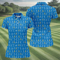 Stick Figure Golf Pose Autism Ribbon Blue Golf Shirt, Autism Awareness Colors Ladies Golf Polos
