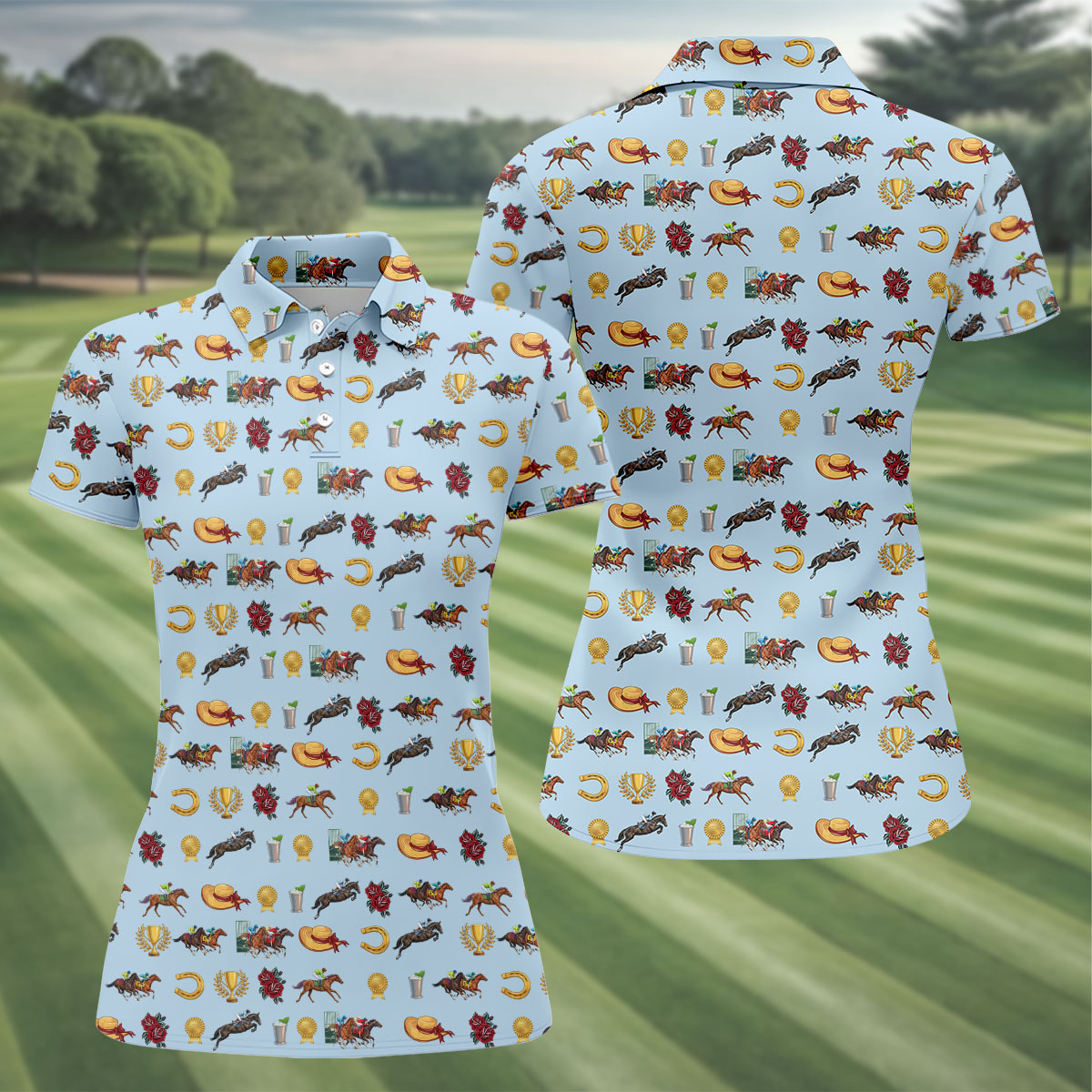 Run For The Roses Horse Ride Racing Women's Golf Tops, Ladies Golf Shirts, Golf Shirt For Women