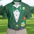 St Patrick's Day Green Shamrock Suit Whiskey Golf Print Golf Shirt, Polo Shirts For Men, Golf Shirts For Men