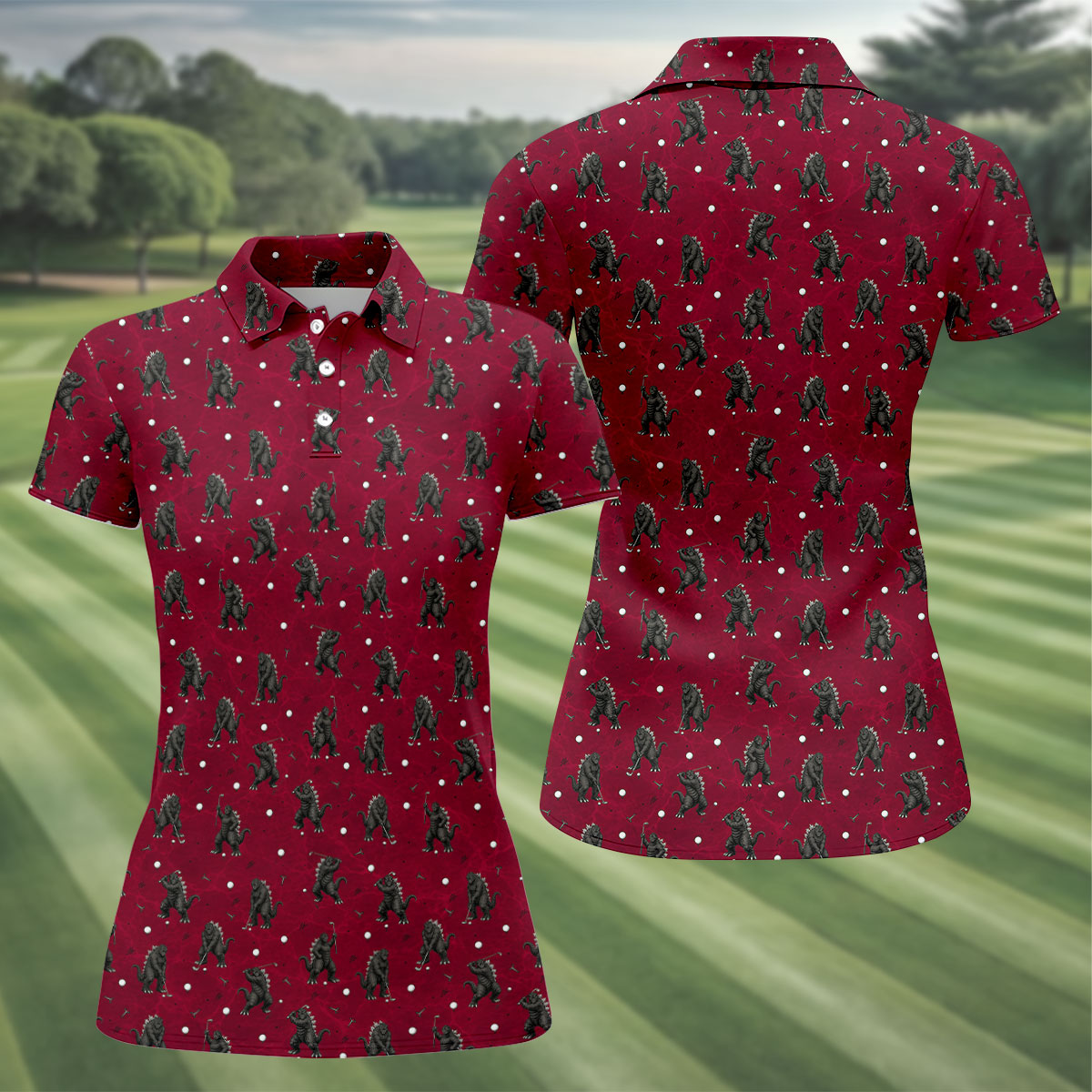 Funny Giant Monster Golf Pattern Polo Shirt, Womens Golf Tops, Ladies Golf Shirts