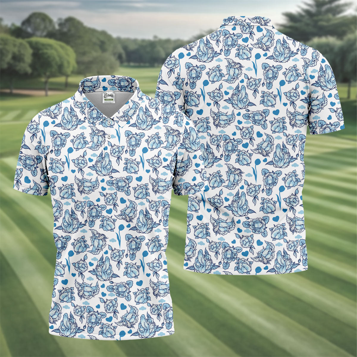 Funny Blue Rose Floral Pattern Men's Golf Shirt, Dirty Humor Polo Shirts For Men, Printed Golf Shirts