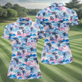 Tropical Island Sunset Pink And Blue Hawaiian Golf Shirt, Golf Shirt For Women, Golfing Apparel