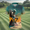 Astronaut Rock Guitar Teal Sunset Hawaiian Golf Polo, Golf Tops For Men, Golfing Apparel