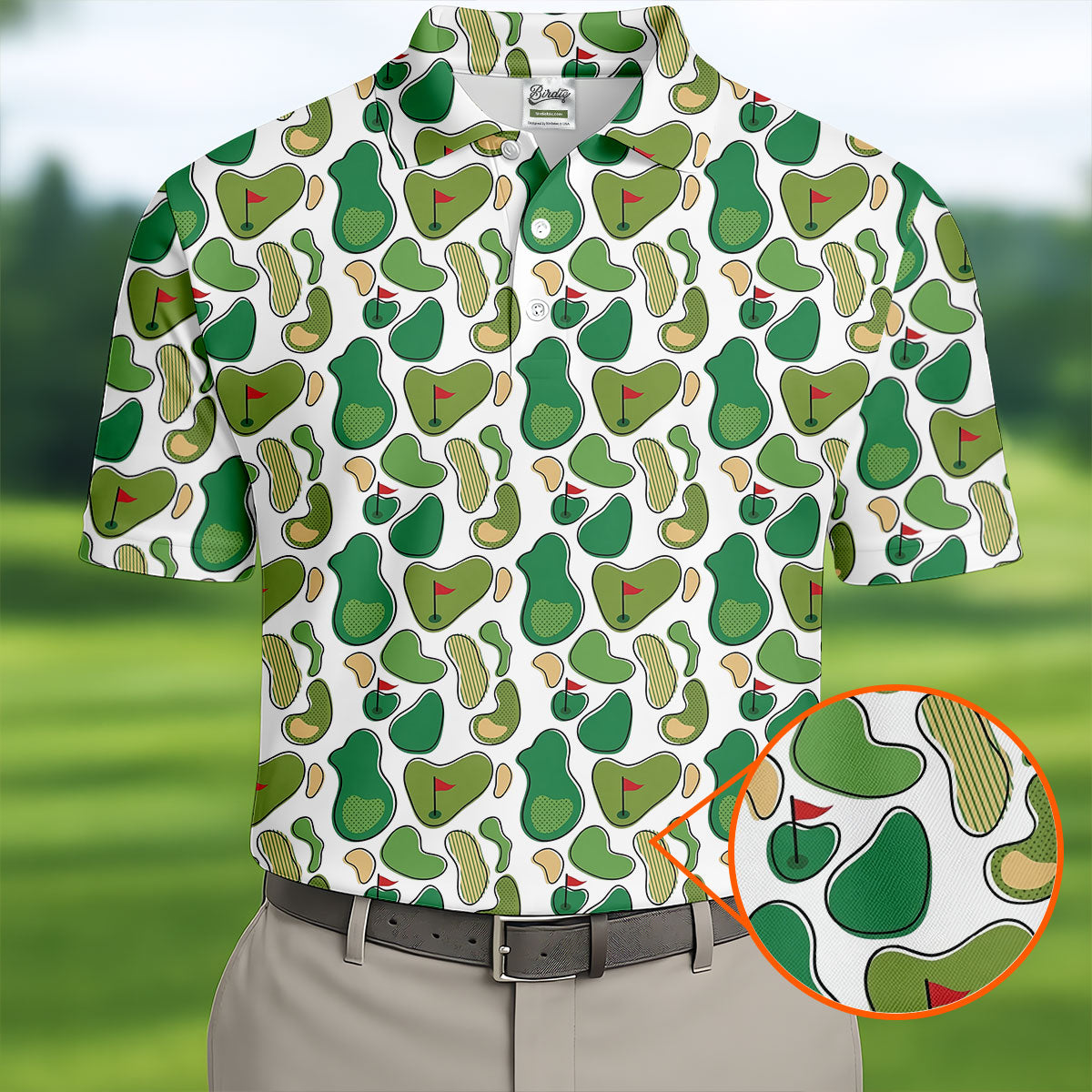 Mini Golf Course Seamless Pattern Men's Golf Polo Shirts, Performance Golf Polos, Golf Shirts For Men