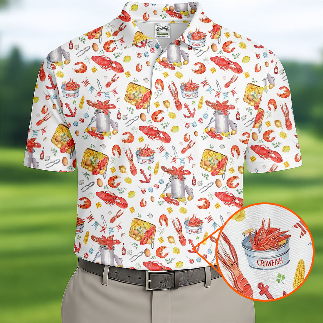 Crawfish Boil Seafood Pattern Polo Shirt, Hawaiian Golf Shirt, Golf Polo Shirts For Men