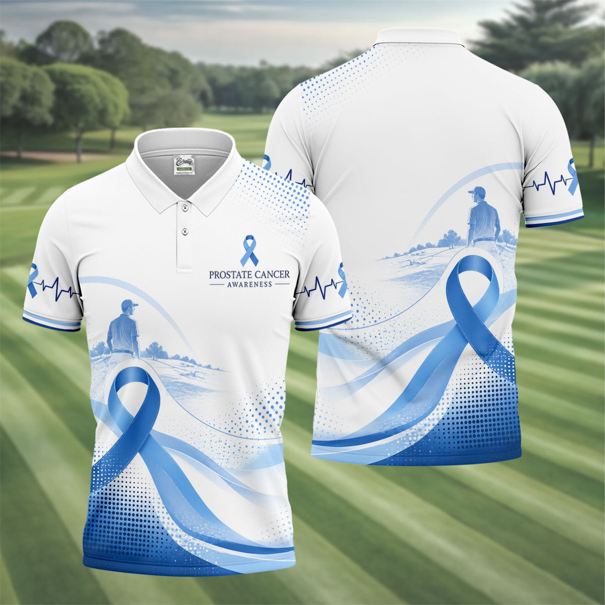 Blue Ribbon Golfer Prostate Cancer Awareness Polo Shirt, Golf Shirts For Men