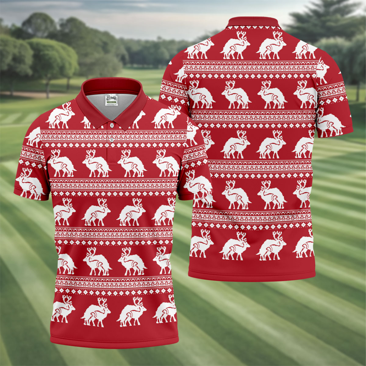 Reindeer Humping Seamless Pattern Golf Shirt, Christmas Golf Shirt, Golf Shirts For Men, Golf Gift For Men