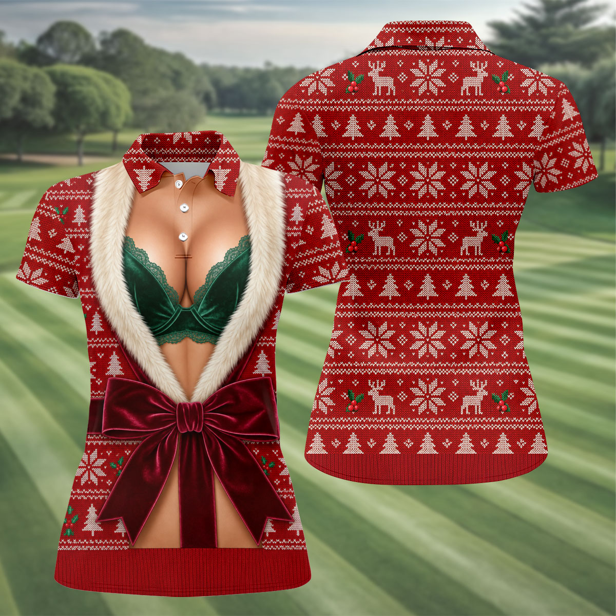 Funny Festive Costume Christmas Golf Shirt, Women’s Golf Polo, Golf Tops For Women