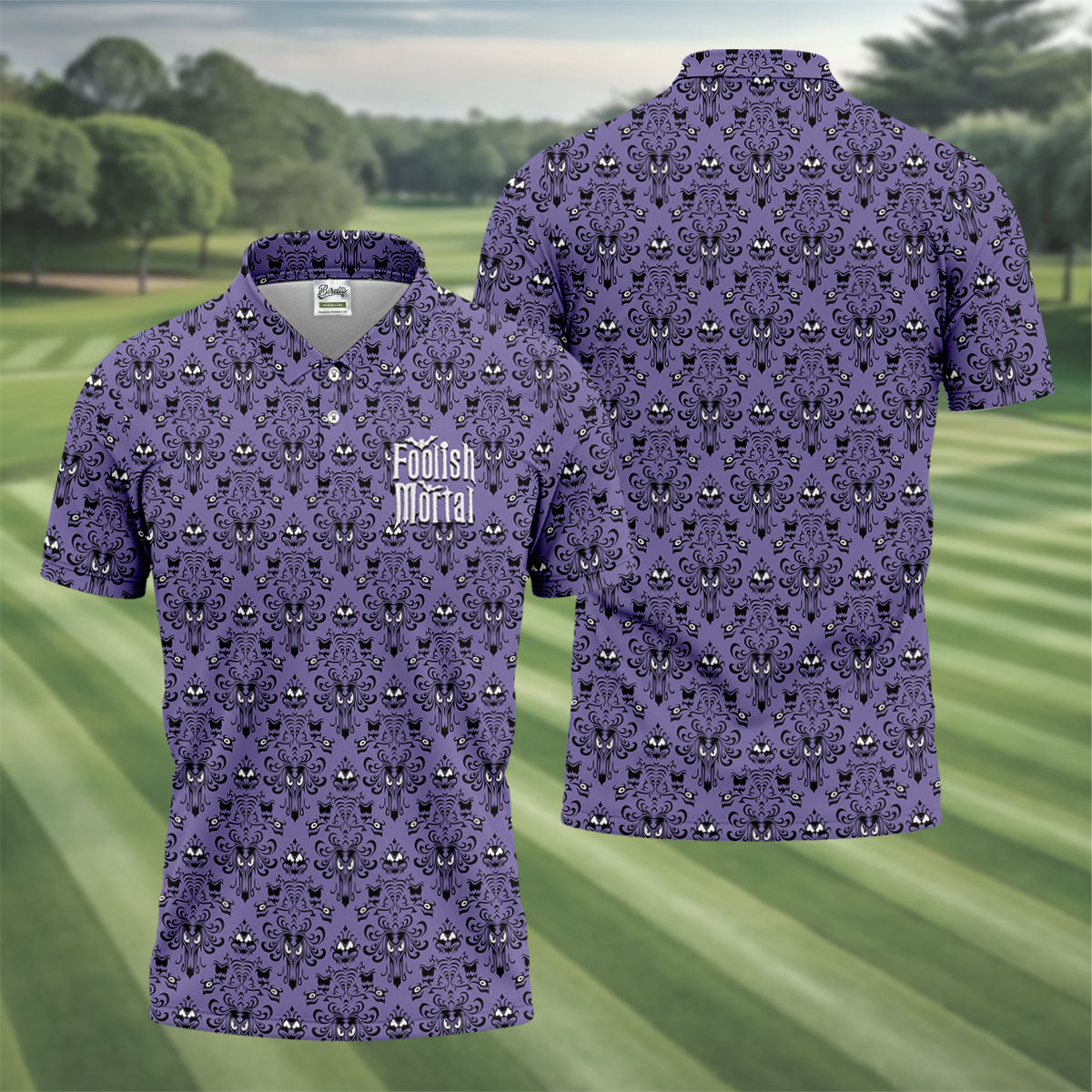 Foolish Mortal Haunted Pattern Golf Polo Shirt, Golf Apparel For Men, Mens Polo Shirts