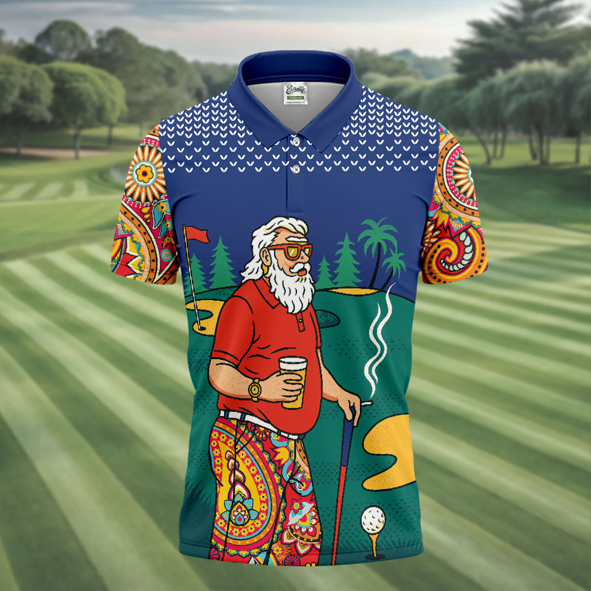 Funny Bearded Golfer With Paisley Pants Golf Polo Shirt, Printed Golf Shirts, Golf Apparel For Men