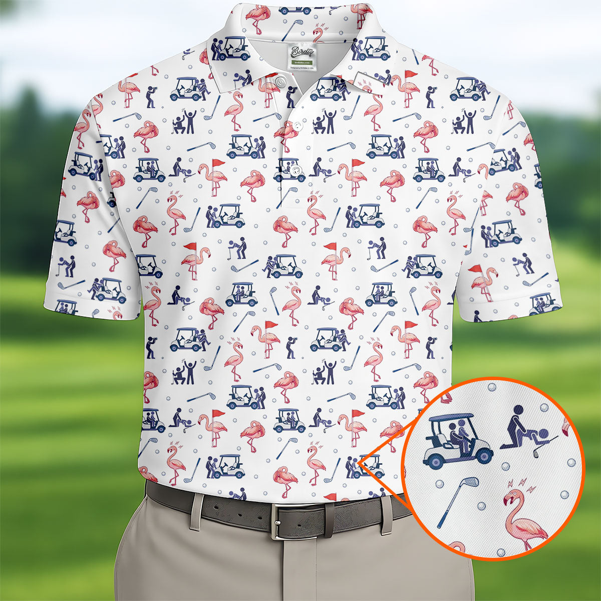 Flamingo Funny Golf Pattern Polo Shirt, Men's Golf Shirt, Golf Apparel For Men