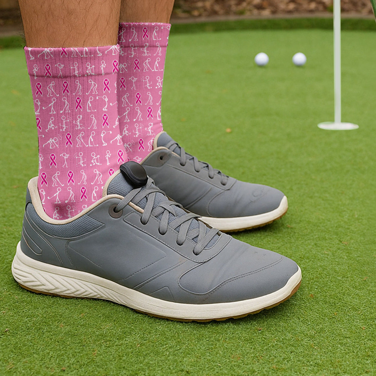 Breast Cancer Stick Figure Pink Golf Socks, Christmas Golf Gift, Golfing Apparel