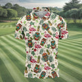 Tiki Masks, Flamingo and Island Paradise Pattern Design Hawaiian Golf Polo, Golf Tops For Men, Golfing Apparel