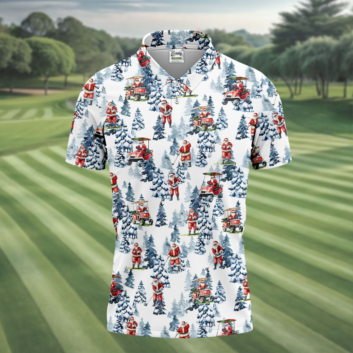Santa Golfing Polo Shirt Mens, Fun Golf Shirts For Men, Christmas Golf Shirt, Golf Lover Xmas Gift