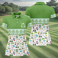Custom Name Green Argyle Golf Icons Pattern Golf Shirt, Women’s Golf Polo, Golf Tops For Women, Printed Golf Shirt