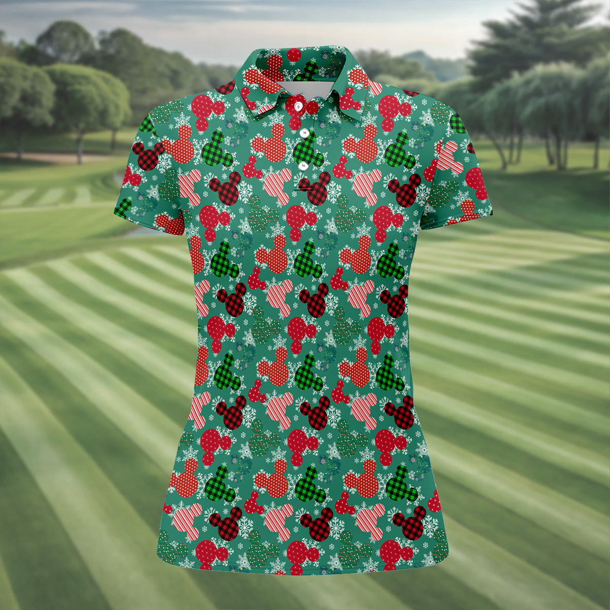 Adorable Cartoon Characters Xmas Golf Shirts, Cute Women's Golf Clothes, Ladies Golf Polos, Christmas Golf Shirt