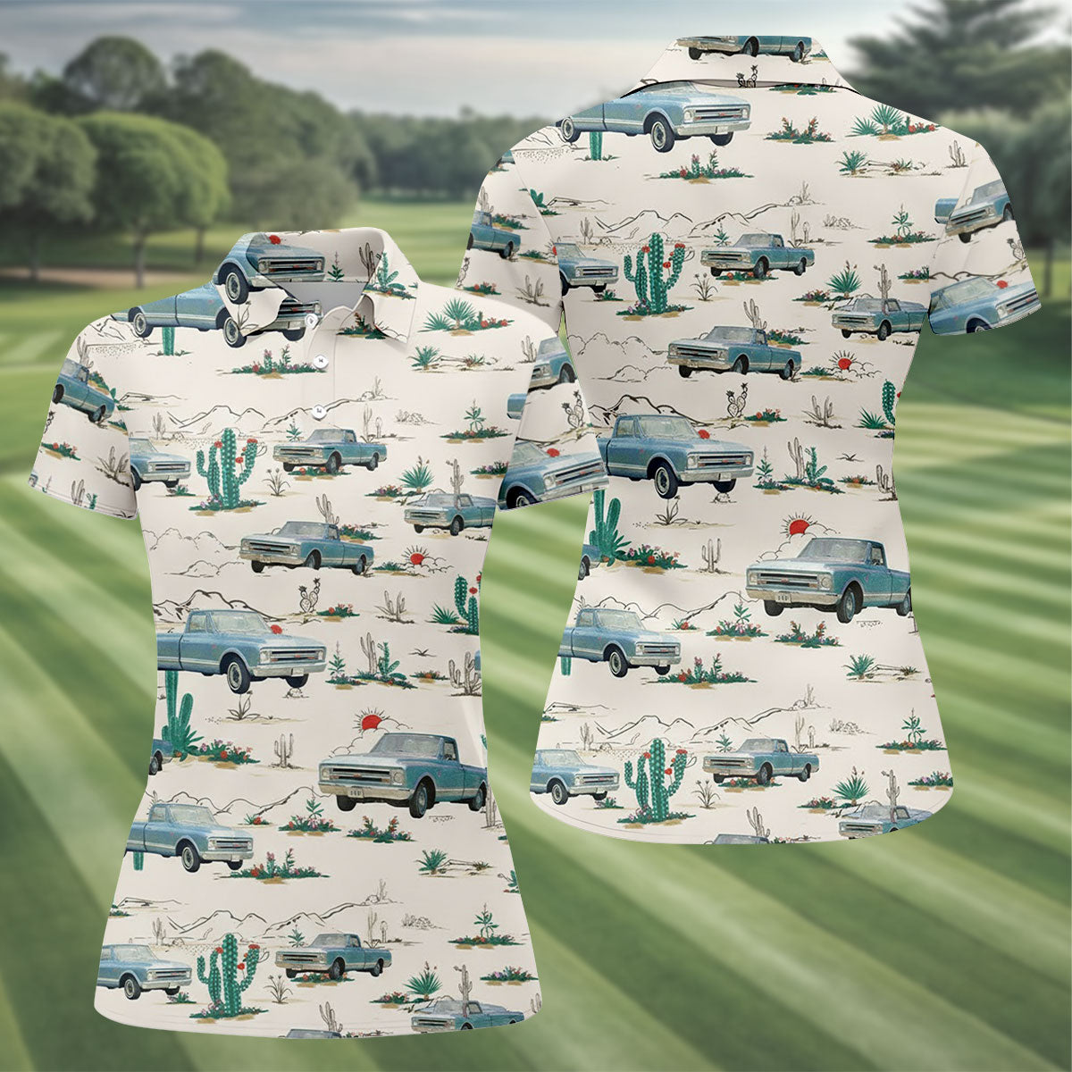 Personalized Truck Golf Shirt, Custom Vehicle Tropical Pattern, Golf Shirt For Women