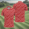 White And Red Heart Pattern Golf Tops For Men, Valentine Golf Gift, Polo Shirts For Men, Golf Gift For Men