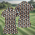 Retro Alien Head Pattern Golf Shirt, Women's Golf Tops, Ladies Golf Tops
