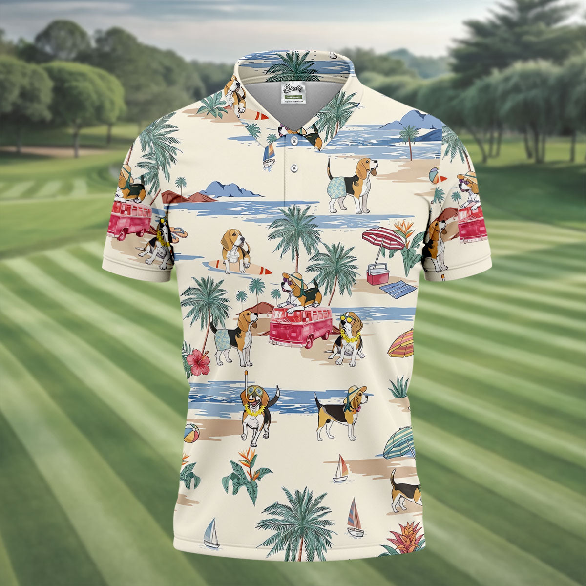 Cute Beagle Beach Vacation Tropical Golf Polo Shirt, Hawaiian Golf Shirt, Golf Shirts For Men
