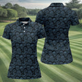 Gothic Sugar Skull Pattern Golf Polo Shirt, Golf Shirts For Women, Women’s Golf Polo