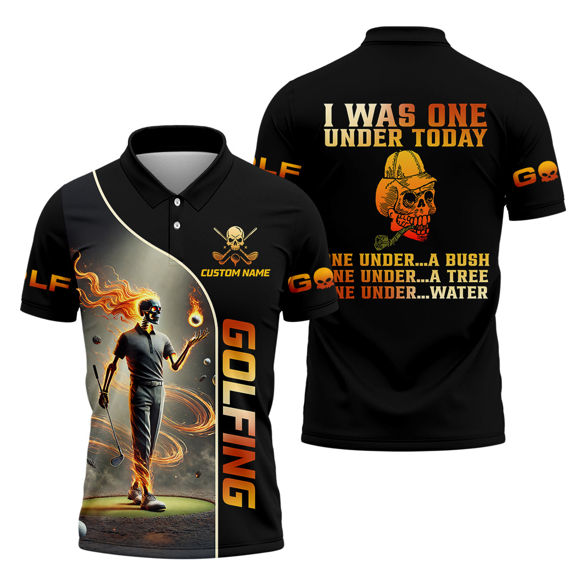 I Was One Under Today Custom Men's Golf Polo Shirt, Funny Skull Golf Shirt, Dad Golf Gift