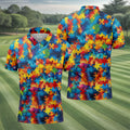 Autism Awareness Rainbow Gradient Puzzle Pattern Golf Tops For Men, Men's Golf Shirt, Polo Shirts For Men