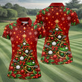 Golf Ball And Club Tree Christmas Golf Shirt, Ladies Golf Shirts, Golf Tops For Women