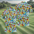 Comic Pattern Hawaiian Golf Shirt, Retro Style Men's Golf Shirt, Polo Shirts For Men